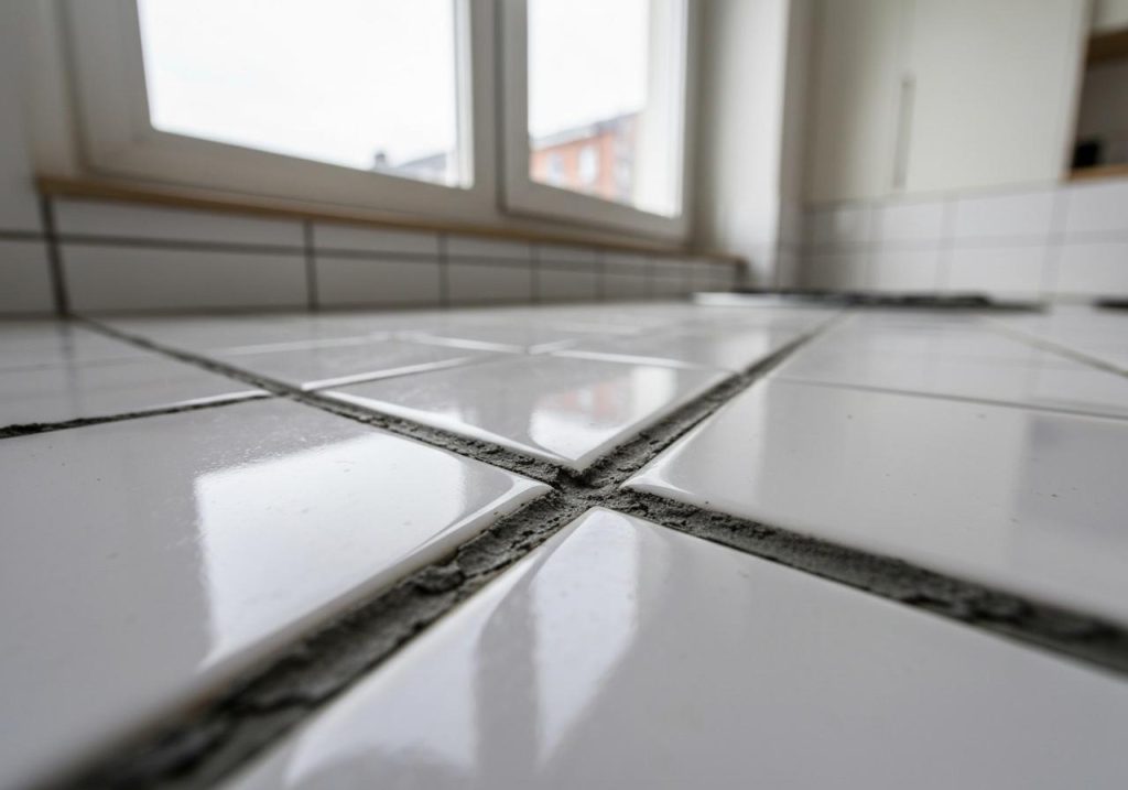Joints de carrelage cuisine encrassés avant nettoyage