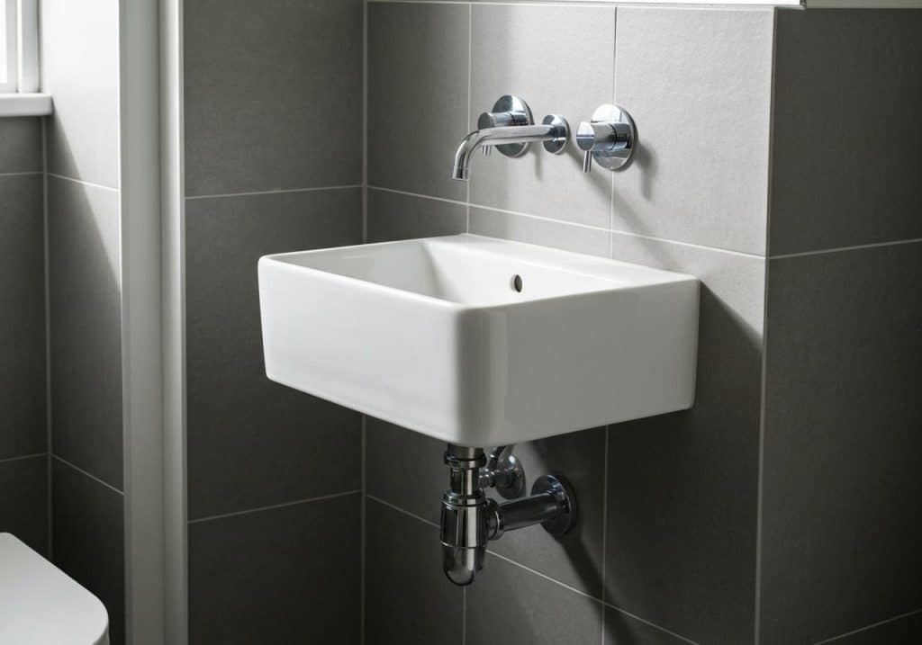 Lave-mains mural compact fixé dans petites toilettes