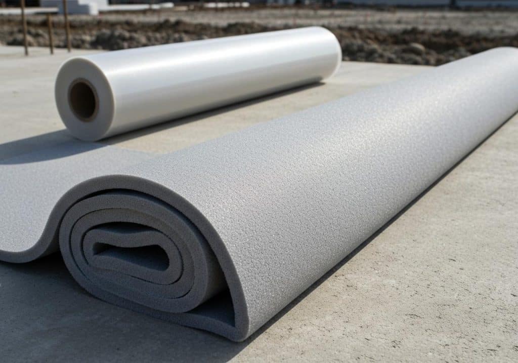 Rouleau de sous-couche phonique pour parquet flottant déroulé sur sol béton